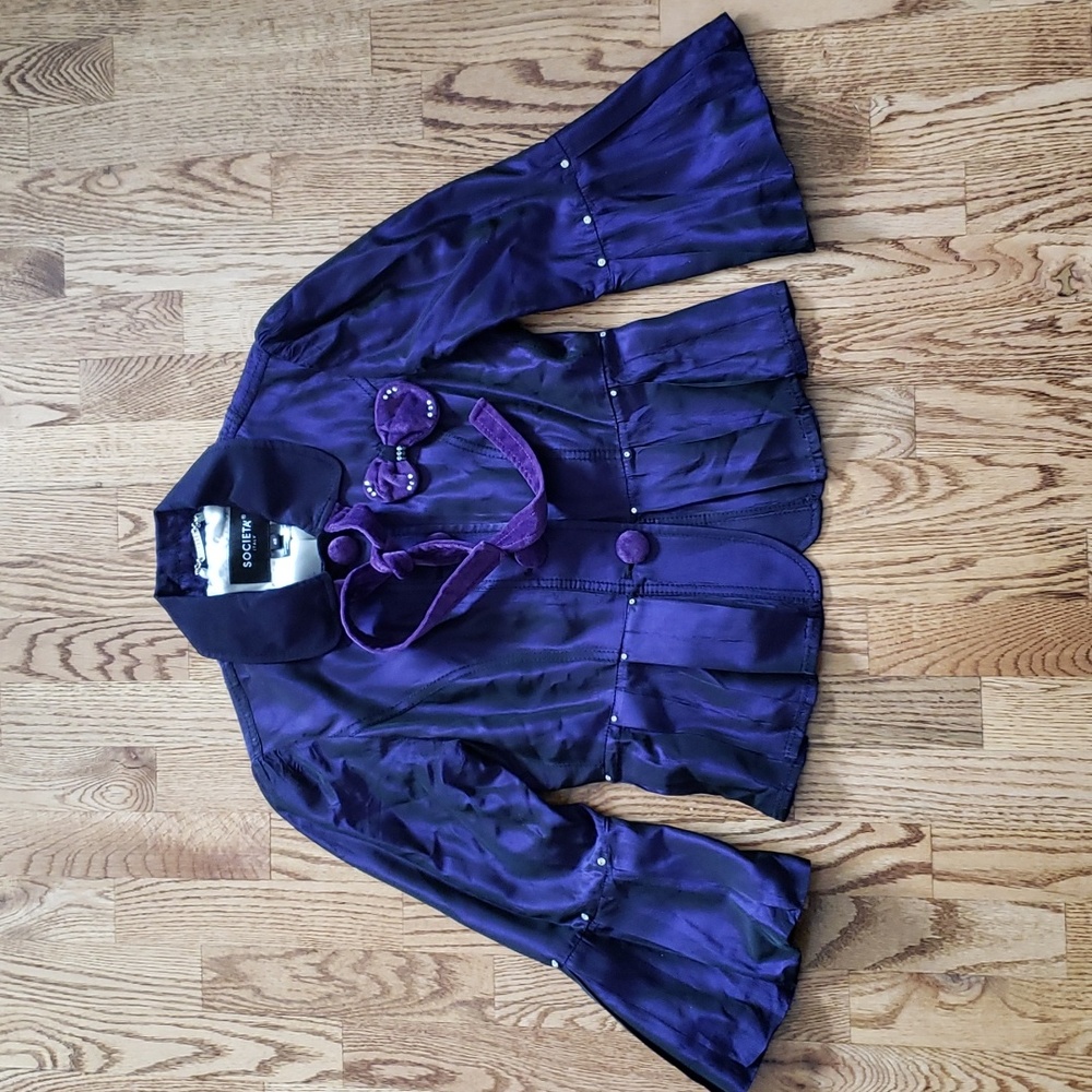 (S) Societa' Italy Bejeweled Rhinestones Statement Sleeves Velvet Jewel Tone